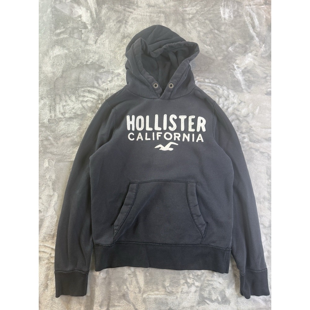 Y2K Hollister Supply Co Spellout Hooded Thick Cotton Sweatshirt Mens M Navy Blue
